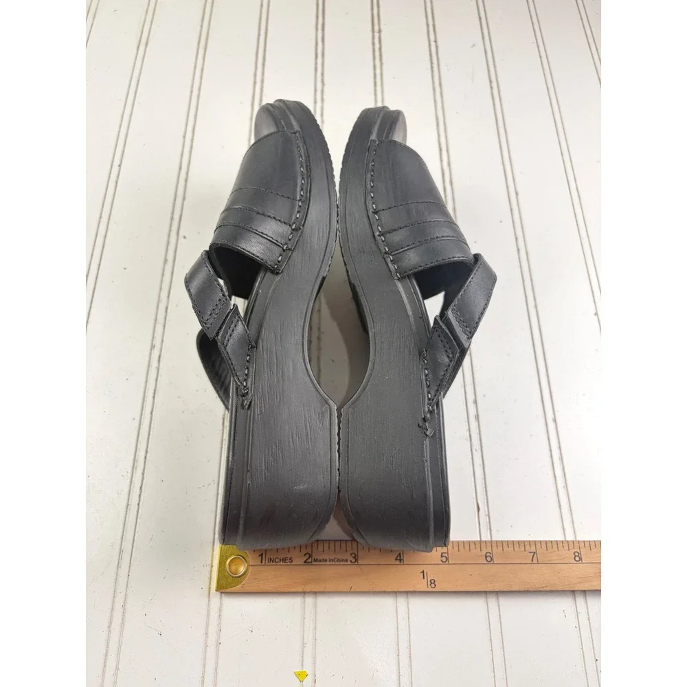 L.L.Bean Vintage Y2K Black Leather Slide On Wedge Sandals Women's Size 40 US 8.5